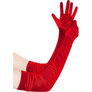 Women's Long Satin Gloves Dark Red Stretchy Upper Arm Length Costume Design
